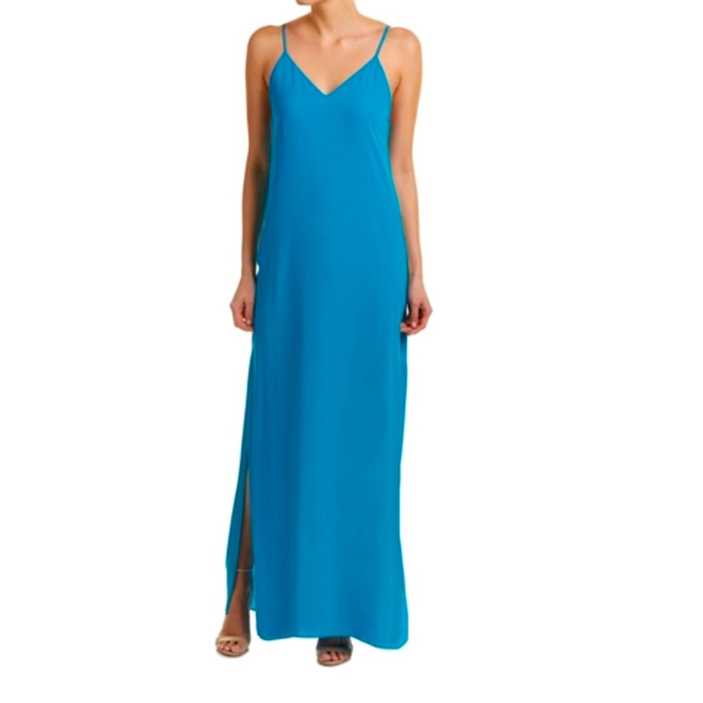 Alice + Olivia Reagan Midi Dress Size 2 Teal Blue Laguna Slit Spaghetti Summer